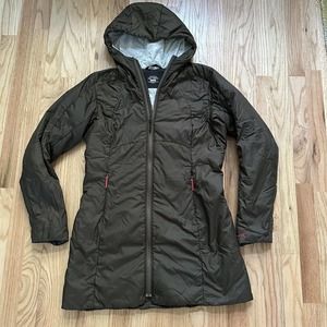 Women's Arc'teryx Mota Chocolate Brown Red Long Insulated Parka Coat Jacket Sz M